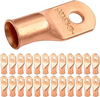 SELTERM 25pcs 3/0 AWG 5/16" Stud Battery Lugs, Ring Terminals, Heavy Duty Copper Wire Lugs, Battery Cable Ends, 000 Gauge Ring Terminal Connectors, UL Bare Copper Eyelets Electrical Battery Cable Lugs