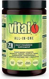Vital All-in-One Daily Powdered Supplement - Natural Greens Superfood Powder for Energy & Health, Super Greens Powder Drink Mix with Probiotic & Antioxidant Support - 4.23 oz (12 Servings)