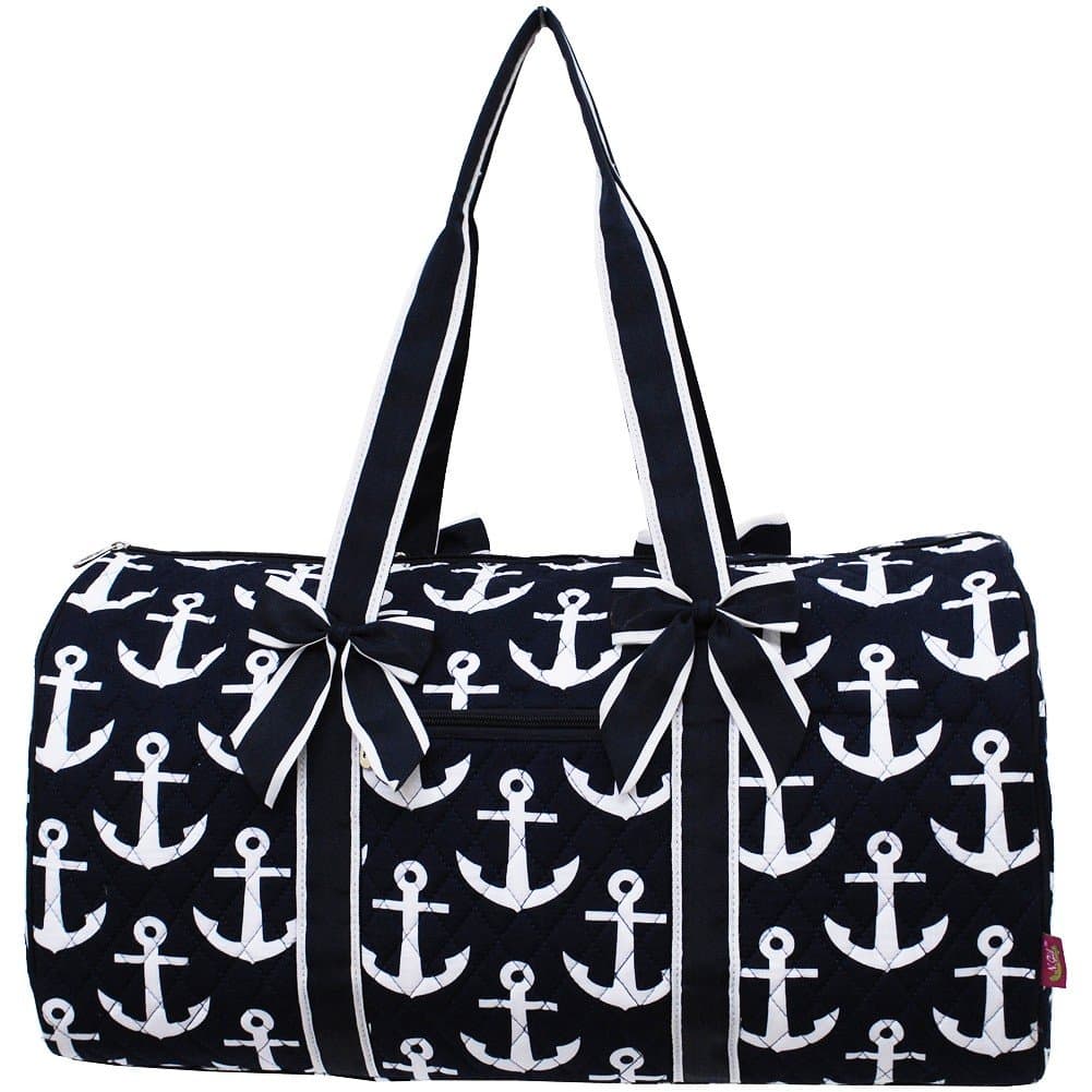 Navy White Anchor Quilted Print Large Duffle Bag