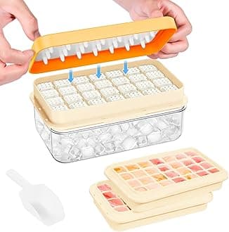 PHINOX Ice Cube Tray with Lid and Bin, Ice Trays for Freezer, Flexible Ice Cube Trays, Making 56 pcs Ice Cubes, Chilling Cocktail, Whiskey, Coffee, with 2 trays, Ice Container, Scoop&Cover, BPA Free
