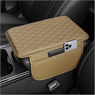Upgraded Car Center Console Cover,Microfiber Leather Car Armrest Cover Cushion with 2 Storage Bags,Universal Car Armrest Storage Box Car Interior Accessories for Most Vehicles (Beige)