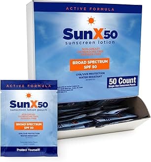 CoreTex ​​Sun X 50 SPF Individual Sunscreen Packets Travel Size - Pack of 50 Paraben, Oxybenzone, & White Cast Free Broad Spectrum SPF Sunscreen Packets - Water & Sweat Resistant For Up To 80 Minutes