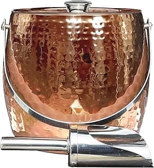 BREKX 3QT Insulated Ice Bucket for Parties with Lid and Scoop- Sweat-Free One Bottle Wine Chiller/Champagne Bucket or Ice Bucket for Cocktail Bar, Leak Proof & Easy to Clean, Rose Gold