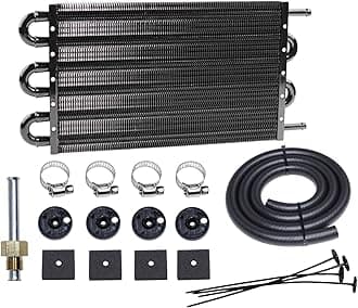 Transmission Oil Cooler Kit, Aluminium alloy Radiator with 5/16" Tube and Hose Mounting Kit(Black) (6 Pass)