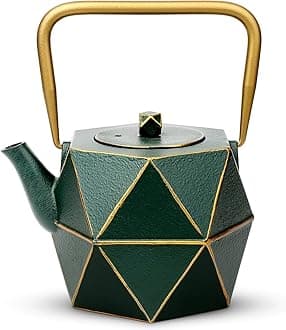 Tea Kettle, TOPTIER Japanese Cast Iron Teapot with Stainless Steel Infuser, Cast Iron Tea Kettle Stovetop Safe, Diamond Design Teapot Coated with Enameled Interior for 54 oz (1600 ml), Green