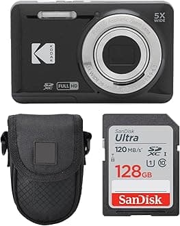 PHOTO4LESS Kodak PIXPRO FZ55 Digital Camera (Black) + Point & Shoot Camera Case + Sandisk 128GB SDXC Memory Card