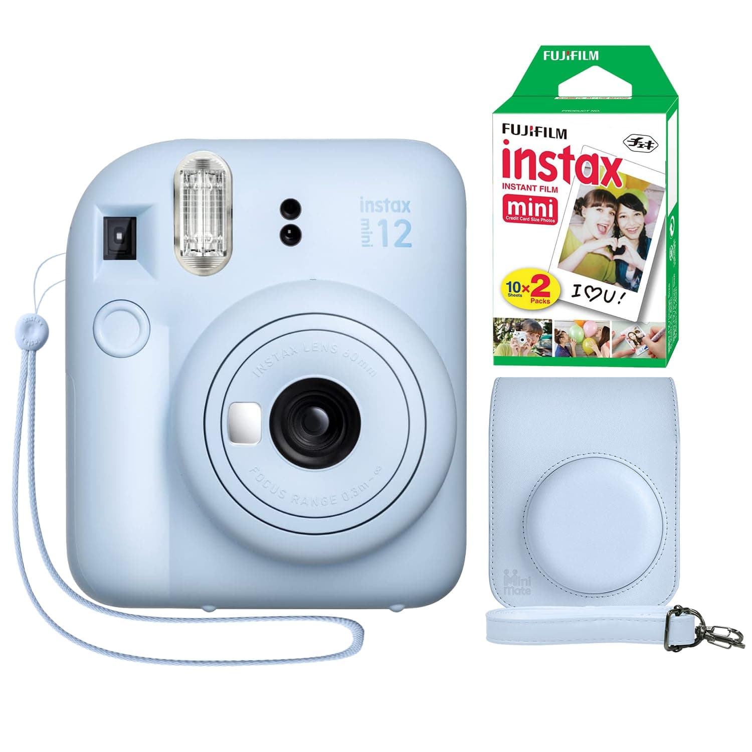 Instax Mini 12 Instant Camera + Minimate Custom Case + Fuji Instax Film 20 Sheets Twin Pack (Pastel Blue)
