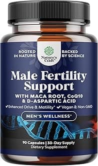 Pre Conception Male Fertility Supplement - Semen Volume Booster with CoQ10, Maca Root, Methyl Folate & D-Aspartic Acid - Mens Fertility Supplement for Sperm Motility - Conception for Him - 90 Count