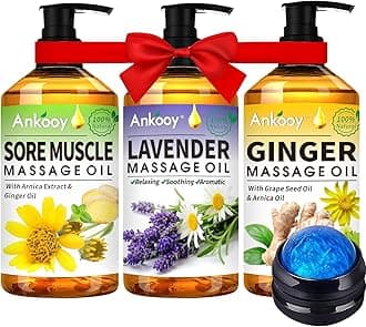 3 Pack Massage Oil for Massage Therapy,Sore Muscle Arnica Oil & Relaxing Lavender Oil & Ginger Oil Lymphatic Drainage & Massage Ball,Easter Basket Stuffers for Adults,Easter Gifts for Men Women