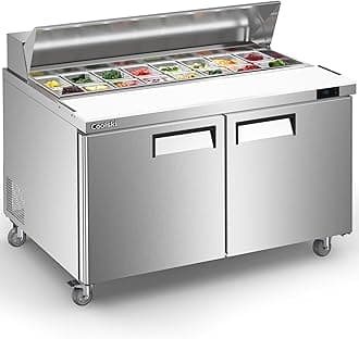 Coolski 60’’ W Sandwich Salad Prep Table, Commercial Refrigerator Fridge with 2 Doors 16 Pans Cutting Board, Ideal for Restaurants Bars Cafeterias Hotels, ETL NSF Approved