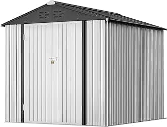 Greesum Metal Outdoor Storage Shed 6FT x 4FT, Steel Utility Tool Shed Storage House with Door & Lock, Metal Sheds Outdoor Storage for Backyard Garden Patio Lawn (6' x 4'), White