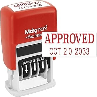 Maxmark Max Dater Self-Inking Phrase Date Stamp - Red Ink APPROVED Red