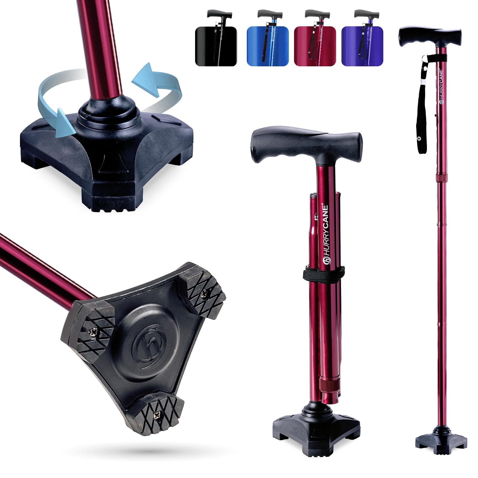 HurryCane Freedom Edition Foldable Walking Cane with T Handle