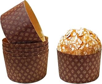 Deluxe Heavy Corrugated Gold and Brown Design Paper Large Panettone Paper Molds - 7.3''x 4.25'' - 6 Pieces