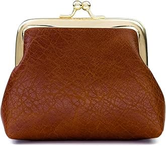 Coin Purse, Kiss Lock Coin Purse for Women, Large Capacity Coin Pouch,Vintage Change Purse Cute Car Coin Holder for Women (1-Dark Brown)