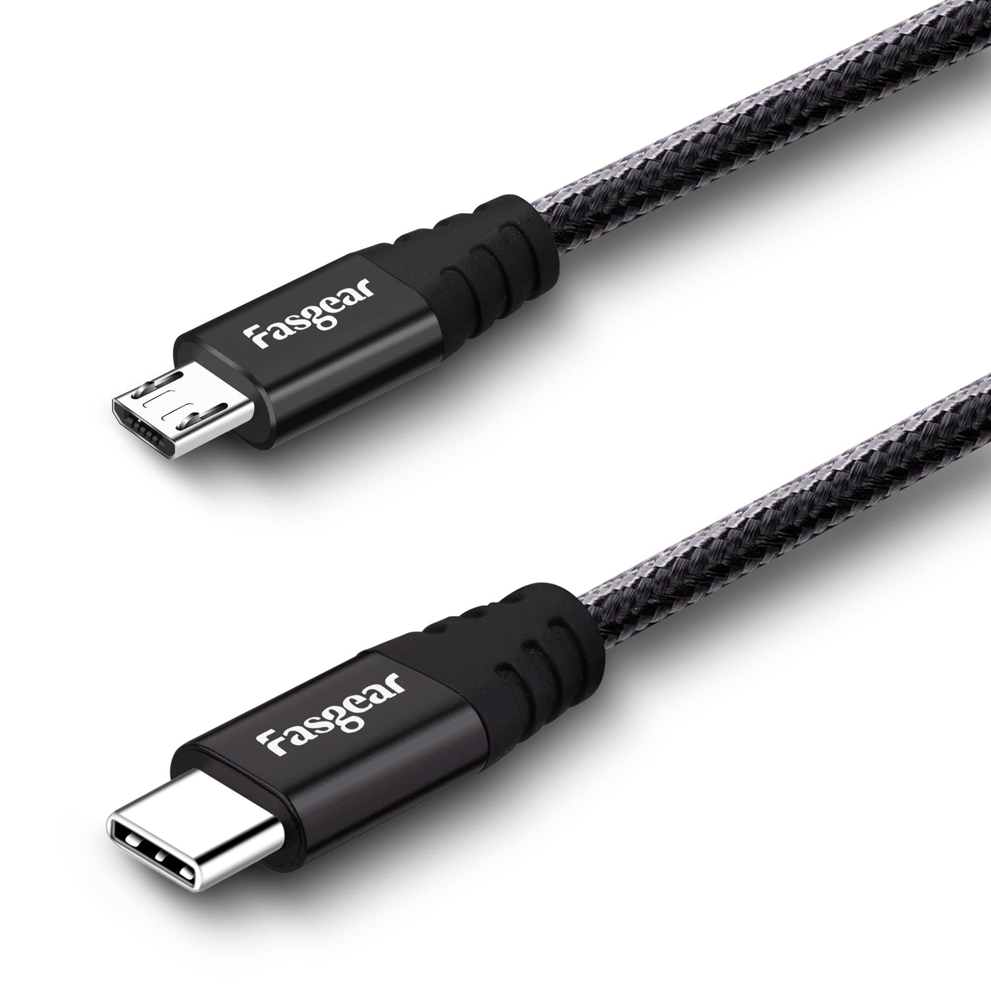 - USB C to Micro USB Cable 30cm Nylon Braided Type C to Micro USB Cord Compatible with Galaxy S7/S6, HTC One/10 and More (Black, 1ft)