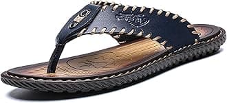 Mens Flip Flops Casual Leather Home Sandals For Mens Rubber Sole Slippers