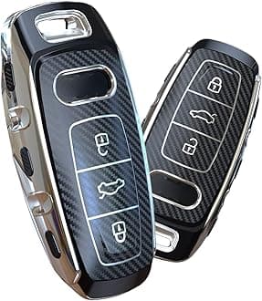 ELOHEI for Audi Key Fob Cover, Special Soft TPU Key Case Cover Protector Compatible with Audi A6L A6 A7 A8 Q7 Q8 E-Tron 2018-2022 A3 S3 S6 SQ7 RS6 S7 RS7 Smart Key(Colourful Fibre Black)