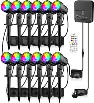 MEIHUA RGB Garden Spotlights Mains Powered, 35m 12-in-1 Color Changing Outdoor Garden Lights IP66 Waterproof Decorative Pathway Spike Light LED Landscape Lights for Yard Patio Lawn Tree with UK Plug