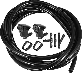 ACROPIX Front Windshield Wiper Nozzles Kit for Pontiac G6 for Chevy Malibu with Gaskets 2 Meter Fluid Hose - Pack of 6 Black