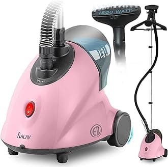 SALAV GS18-DJ Standing Garment Steamer with Roll Wheels for Easy Movement, 1.8L Water Tank for 1 Hour Continuous Steaming, Adjustable Pole for Storage, Includes Descaler Packet, 1500 watts - Pink