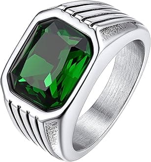 Chunky Signet Ring for Men, Stainless Steel/Black Ring Synthetic Gemstone Band Ring Biker Ring for Men, Thumb Pinky Ring Mens Fashion Ring Jewelry Size 7-14, Gift Package