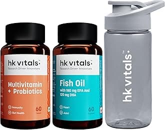 Fish Oil & Multivitamin Plus Probiotics (60 Tablets Each) | 1000mg Omega 3 with 180mg EPA & 120mg DHA |Combo Pack with Sipper, 300ml