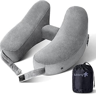 Neck Pillow for Travel Inflatable Airplane Pillow Comfortably Supports Head, Neck and Chin, Inflatable Travel Pillow with Soft Velour Cover and Portable Drawstring Bag (Grey)