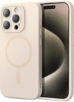 ESR for iPhone 15 Plus Case with MagSafe, Supports Magnetic Charging, Slim Liquid Silicone Case, Shock Absorbing, Screen and Camera Protection, Cloud Series, Light Tan
