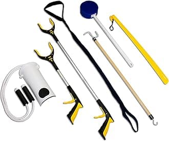 RMS Premium 7-Piece Hip & Knee Kit with Leg Lifter, 19” & 32” Reachers, Sock Aid, Dressing Stick, Bath Sponge & Shoe Horn – Long-Term Orthopedic Aids for Chronic Hip, Knee & Mobility Limitations