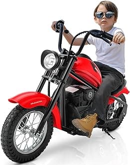 Electric Dirt Bike, 15 mph & 150lb Max, 24V Ride on Toy for Big Kids w/LED Lights & Power Display,Chain-Driven Motor,Twist-Grip Throttle, Shock Springs,Handbrake,12" Air-Filled Tires-Red
