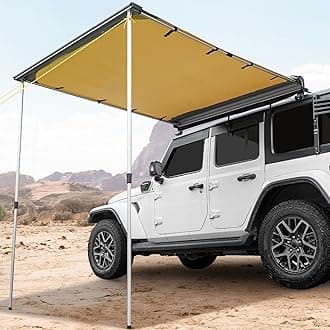 JOYTUTUS Vehicle Awning 6.6'x8.2' Roof Rack Pull-Out Sun Shade UV50+, Weatherproof 4x4 Side Sunshade for Camping, Car Awning with Adjustable Hardware, Quick Set-up, SUV/Truck/Van/Jeep