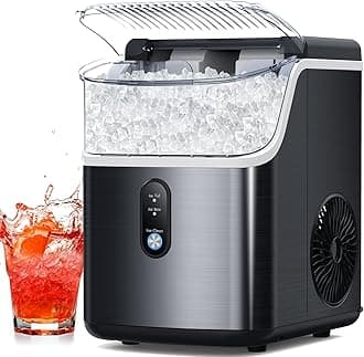 Nugget Ice Maker Countertop, Portable Crushed Pellet Ice Machine, Soft Pebble Ice Cubes in 6 Mins, 34Lbs/24H, Self Cleaning Ice Makers with One-Click Operation for Home Bar Camping RV, Black