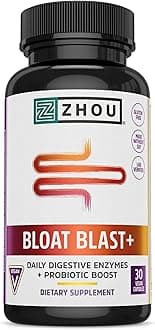 Zhou Nutrition Bloat Blast+ - Digestive Support Supplement for Women & Men, Daily Digestive Enzymes with Probiotics for Gut Health, Gluten Free, Vegan - 30 Veggie Capsules