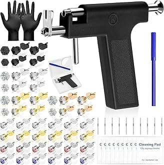Reusable Ear Piercing Gun Kit, Professional Ear Piercing Machine with Stainless Steel Piercing Earrings Studs, Crystal Earrings for At Home Salon Earlobe Cartilage Helix Tragus Piercing Tool Set