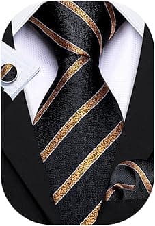 Barry.Wang Designer Classic Ties for Men Set Formal Pocket Square Cufflink Check Plaid