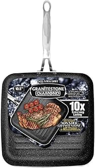 Granitestone Grill Pan 10.25" Nonstick and Scratchproof Stovetop Cookware PFOA Free Oven-Safe, Dish Washer Safe, 10X Extra Long Lasting - As Seen On TV