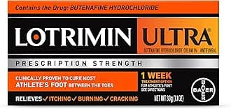 Lotrimin Ultra 1 Week Athlete's Foot Treatment, Prescription Strength Butenafine Hydrochloride 1%, Cures Most Athlete’s Foot Between Toes, Cream, 1.1 Oz