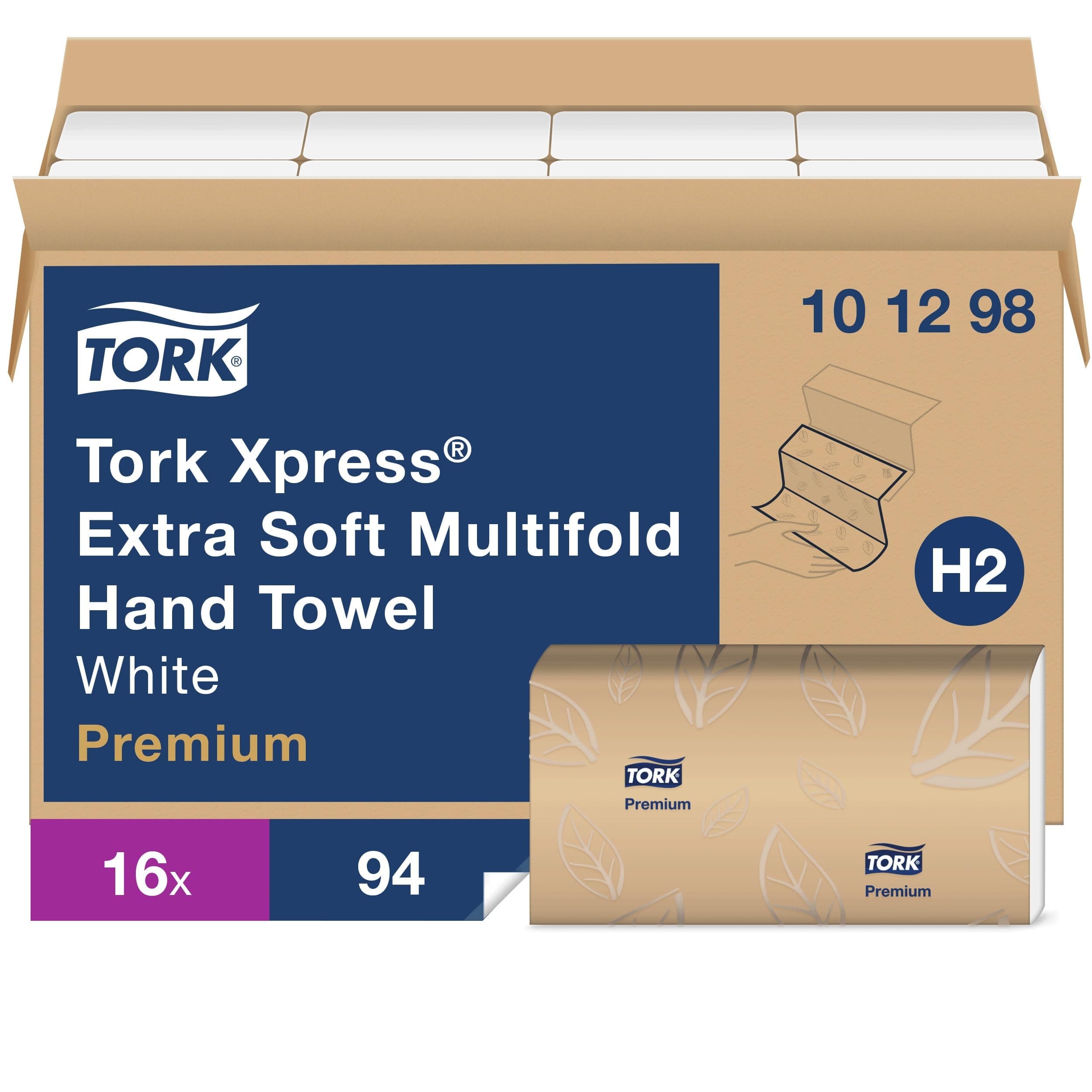 Tork Extra Soft Multifold Hand Towel White with Blue Leaf Print, Premium Qual...