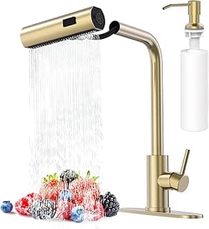 Brushed Gold Single Hole Kitchen Faucets with Pull Down Sprayer, Single Handle, High Flow Water, Pull Out Tap, Stainless Steel Sink Faucet, Suitable for Farmhouse Camper Laundry Rv Bar