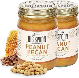 Peanut Pecan Butter w/ Organic Wildflower Honey & Sea Salt - Raw Honey Low Sugar Peanut Butter - Creamy Peanut Butter with Pecans - Palm Free, Keto Natural Pecan Butter - 2 x 13