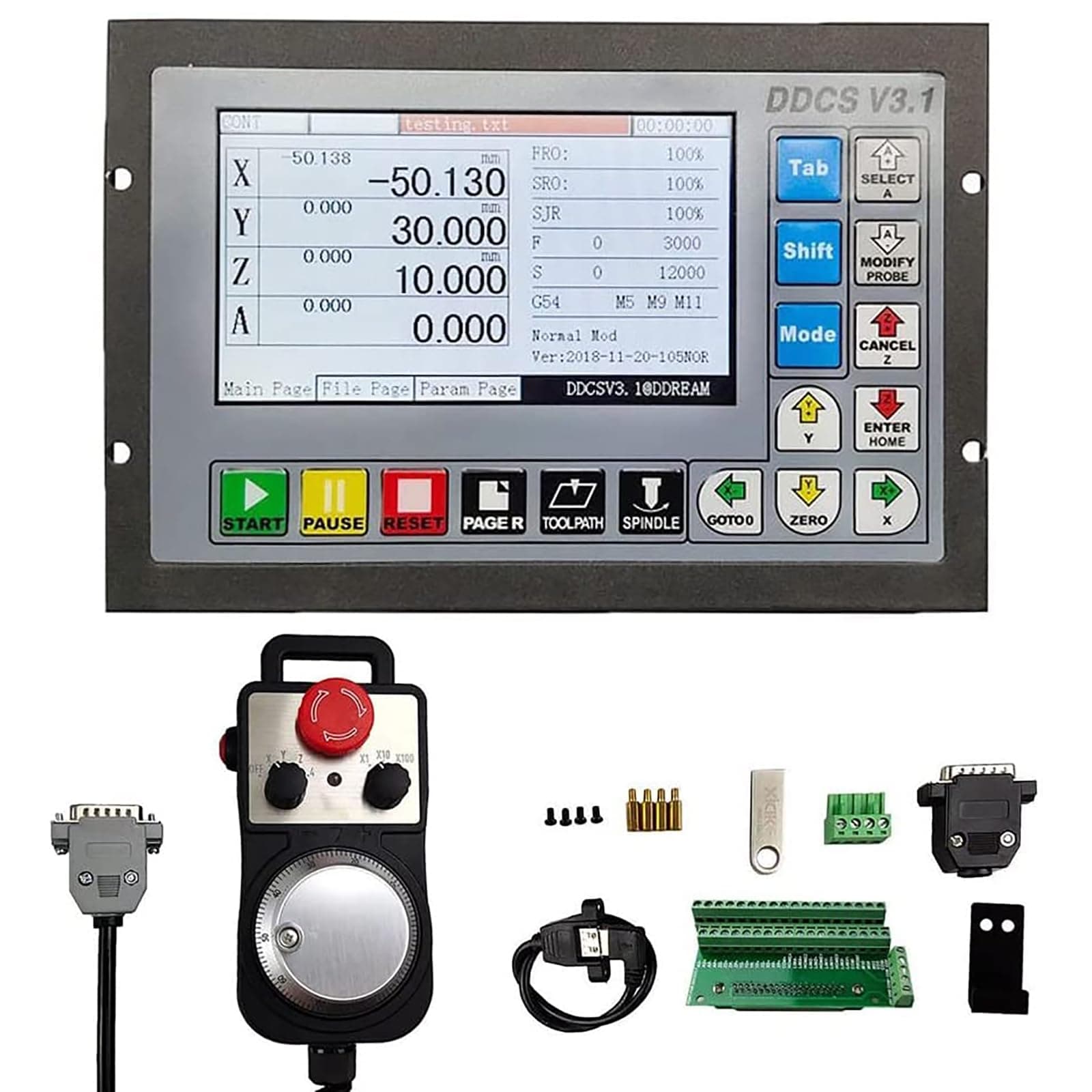 RATTMMOTOR DDCS V3.1 CNC Control System, PLC Offline Motion Controller 500kHz + 100PPR Manual Steering Wheel CNC MPG with Emergency Stop Switch for Stepper Motor/Servo Motor
