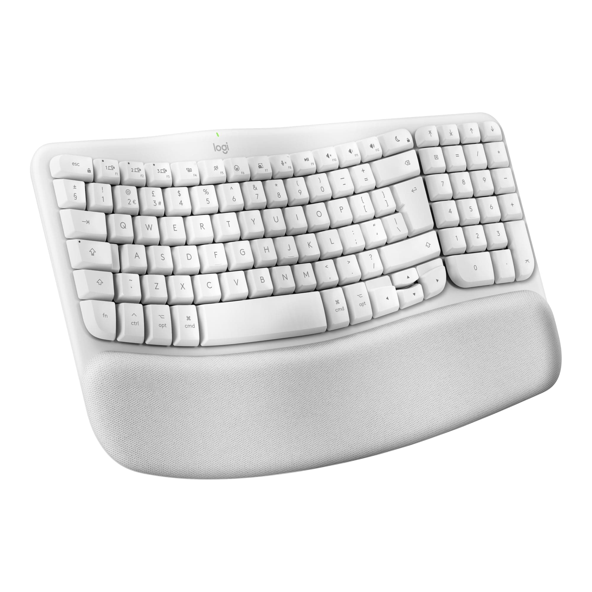 Wave Keys for Mac, Wireless Ergonomic Keyboard with Cushioned Palm Rest, Comfortable Natural Typing, Bluetooth Keyboard, Easy-Switch, Optimised for Mac, Apple, iPad - Off White - QWERTY