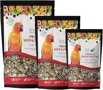 Premium Seed & Fruit Mix for All Large Parrot, African Greys, Senegals, Amazons, Eclectus, Small Cockatoos,Conures, Caiques & Exotic Birds (500g)