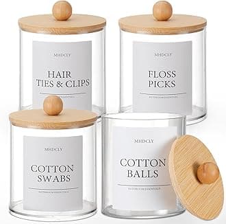 Bathroom Organizers and Storage,4 Pack Bathroom Accessories,Bathroom Decor,Home Decor,Bathroom Storage and Organization,Qtip Holder for Room Decor Aesthetic (bamboo lids)