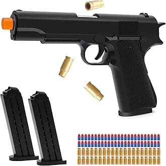 Soft Bullet Toy Gun with Shell Ejecting, Black Toy Pistol Guns with 50 Foam Bullets, Fake Prop Gun for Halloween Costume/Cosplay, Outdoor Shooting Game Toys Gifts for Christmas Birthday
