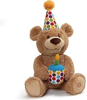 Happy Birthday Teddy Bear Bear Animated Plush Toy, Glow-in-The-Dark Singing Stuffed Animal, Brown, 10”
