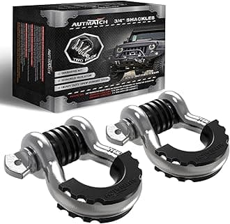 AUTMATCH D-Ring Shackle 3/4" (Set of 2) Approx 19 Ton Break Strength 7/8" Screw Pin Shackle Isolator with Washer Tow Strap Winch Off-Road Vehicle Recovery 3/4" Shackle Silver