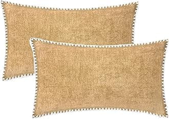 BRAWARM Throw Pillow Covers 12x20 Inches - Gold Chenille Pillow Covers with Shell Edge, Pack of 2 Solid Dyed Soft Chenille Pillow Cases for Couch Sofa Bed Home Decoration