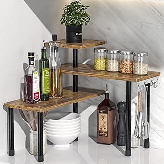 JayRex Countertop Organizer Organization, 3 Tier Moveable Corner Shelf for Kitchen, Bathroom, Spice Rack, Coffee Area, Over Sink, Dresser Table (Rustic Brown)